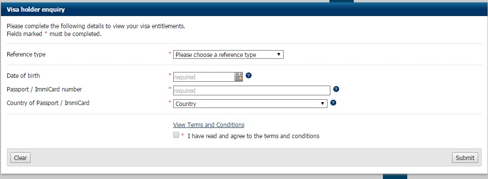 visa status check screen